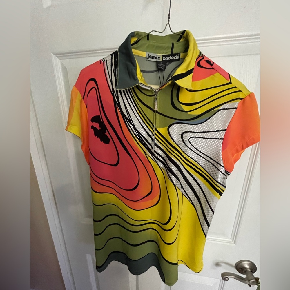 Jamie Sadock Vibrant Abstract Zip Golf Polo - Picture 1 of 4